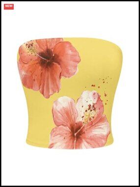 Women's Floral Print Strapless Crop Tube Top Slim Fit Summer Bandeau
